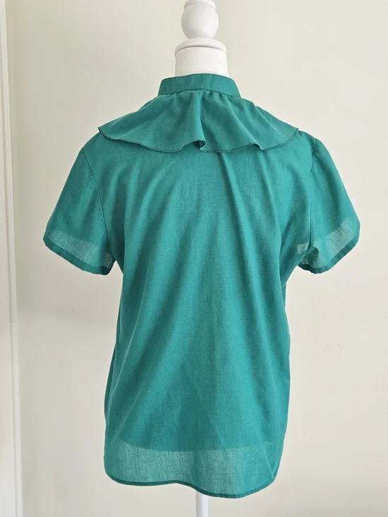 Women's Teal Ruffle Button-Front Blouse - Picture 3 of 4